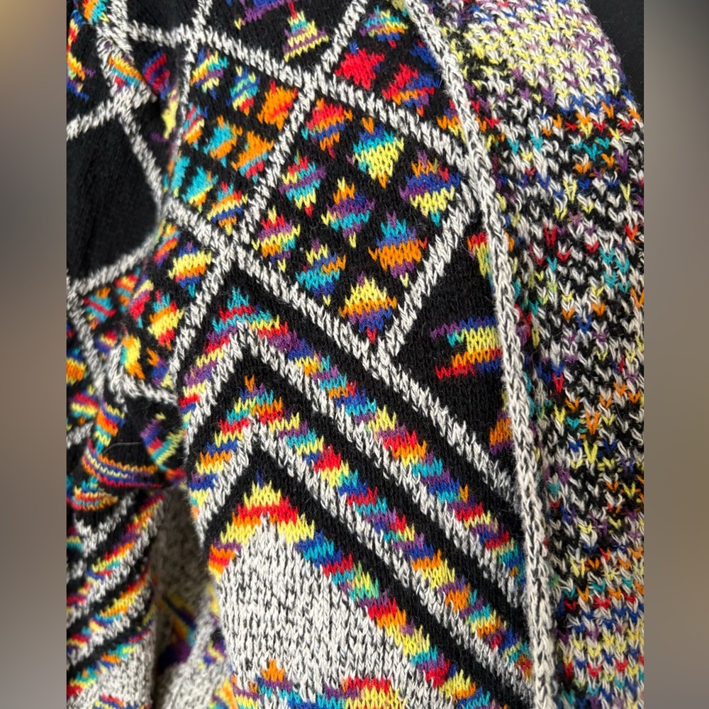 Rainbow Geometric Southwest Knit Open Cardigan 2X Crocheted Hooded Long Sweater - Picture 5 of 10